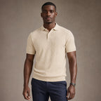 Polo Shirt Textured Knit Short Sleeve in Beige – Tarlano Premium Menswear