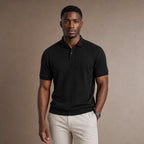 Polo Shirt Textured Knit Short Sleeve Black – Product Photo