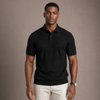 Polo Shirt Textured Knit Short Sleeve in Black – Tarlano Premium Menswear