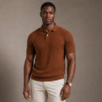 Polo Shirt Textured Knit Short Sleeve in Brown – Tarlano Premium Menswear