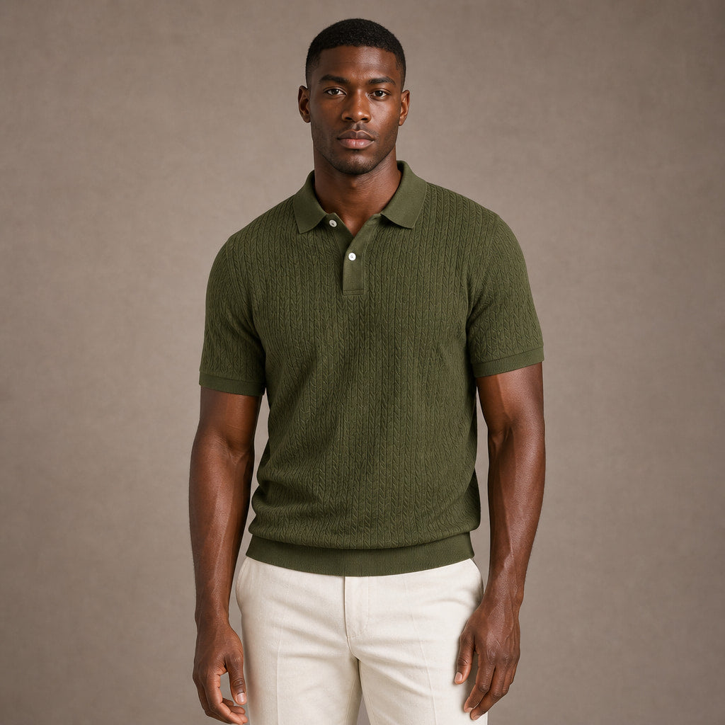 Polo Shirt Textured Knit Short Sleeve in Green – Tarlano Premium Menswear
