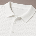 Polo Shirt Textured Knit Short Sleeve White – Fabric and Detail Close-Up