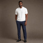 Polo Shirt Textured Knit Short Sleeve White – Full Look