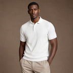 Polo Shirt Textured Knit Short Sleeve White – Product Photo