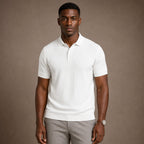 Polo Shirt Textured Knit Short Sleeve in White – Tarlano Premium Menswear