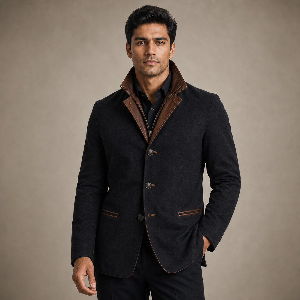 Contrast Lapel Workwear Jacket Relaxed Fit Black – Product Photo