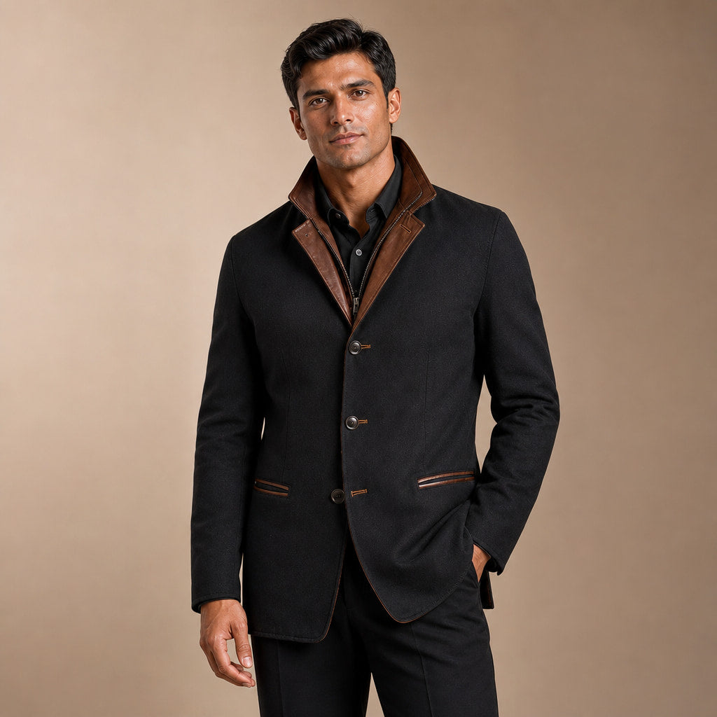 Contrast Lapel Workwear Jacket Relaxed Fit in Black – Tarlano Premium Menswear
