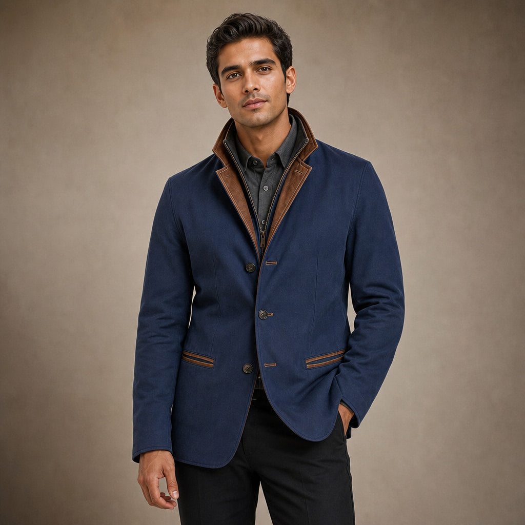 Contrast Lapel Workwear Jacket Relaxed Fit Blue – Product Photo