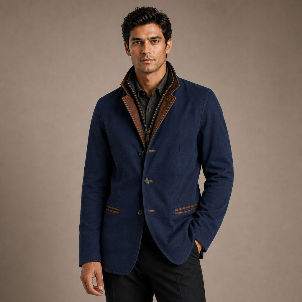 Contrast Lapel Workwear Jacket Relaxed Fit in Blue – Tarlano Premium Menswear