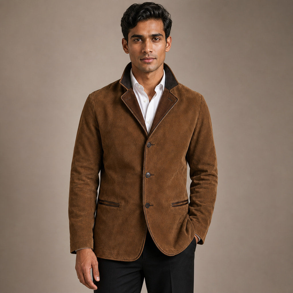 Contrast Lapel Workwear Jacket Relaxed Fit Brown – Product Photo