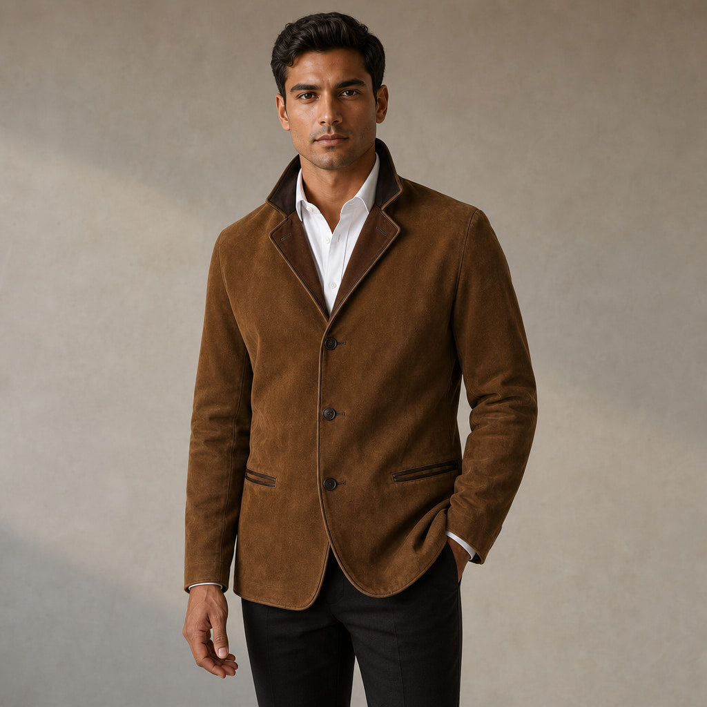 Contrast Lapel Workwear Jacket Relaxed Fit in Brown – Tarlano Premium Menswear