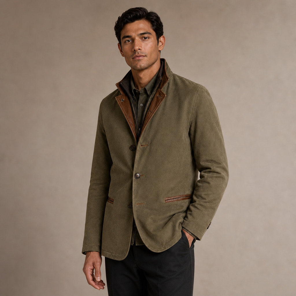 Contrast Lapel Workwear Jacket Relaxed Fit Green – Side Angle View
