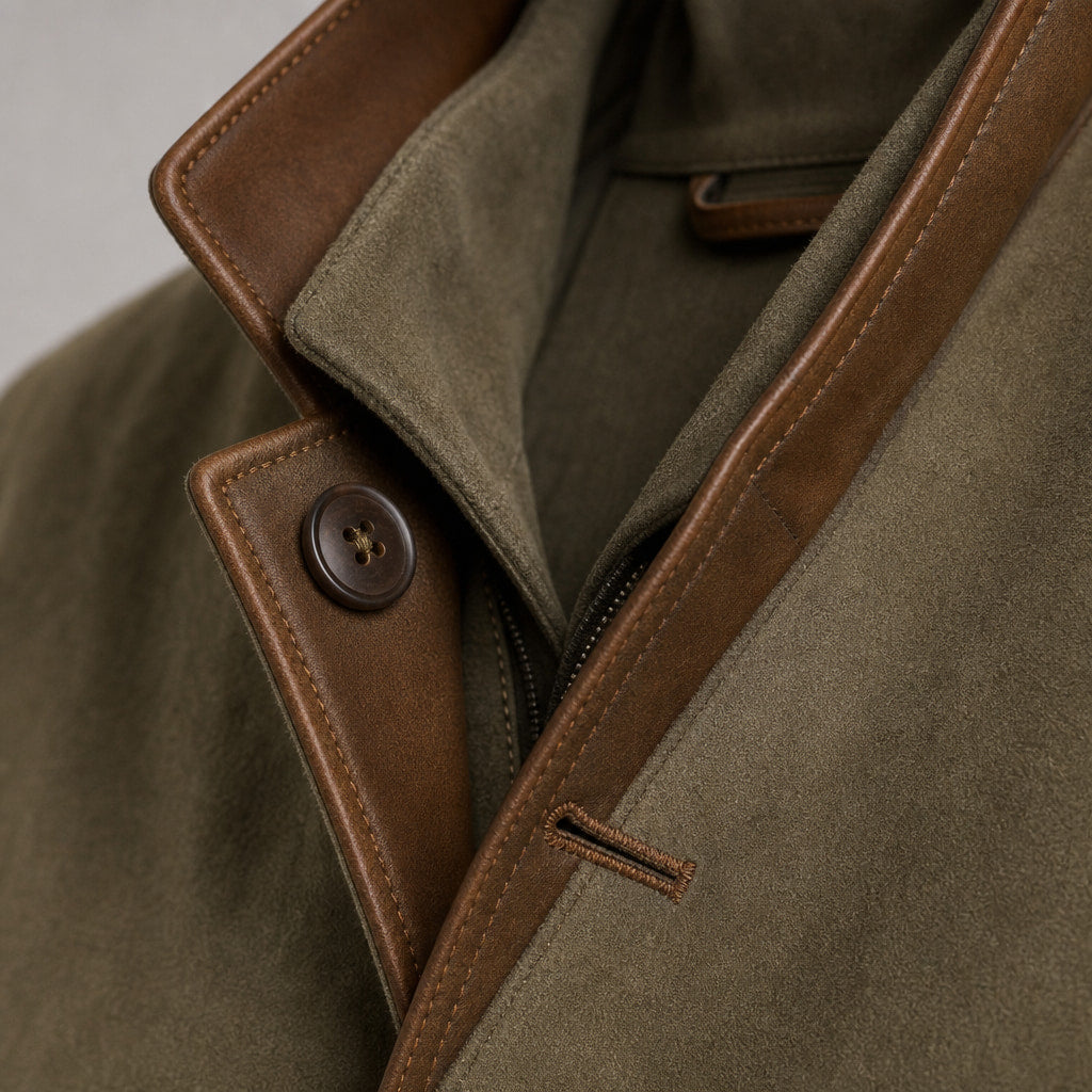 Contrast Lapel Workwear Jacket Relaxed Fit Green – Fabric and Detail Close-Up