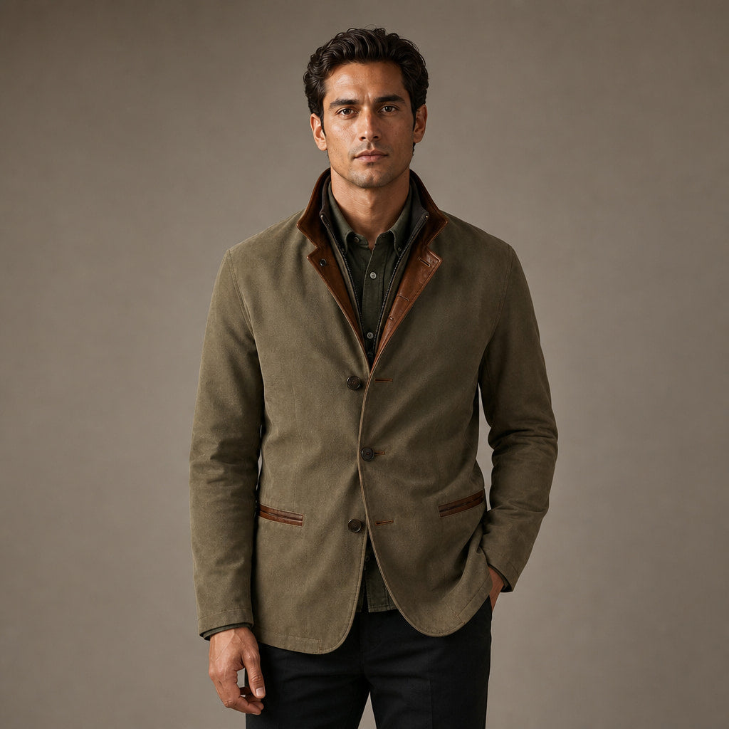 Contrast Lapel Workwear Jacket Relaxed Fit Green – Product Photo