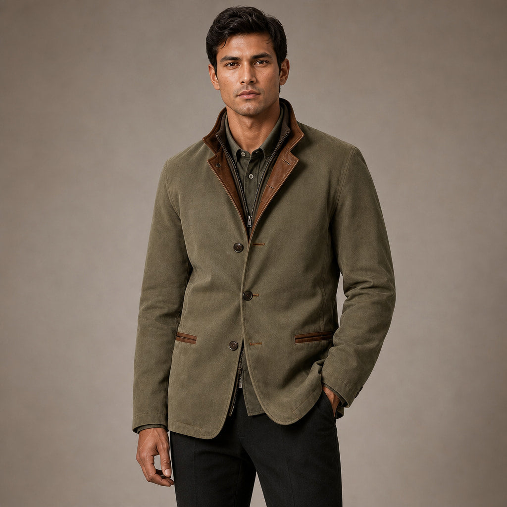 Contrast Lapel Workwear Jacket Relaxed Fit in Green – Tarlano Premium Menswear