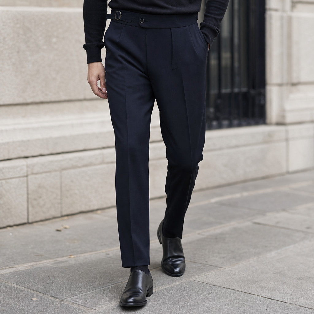 Dress Pants Stretch Cotton Twill Black – Styled Editorial Shot