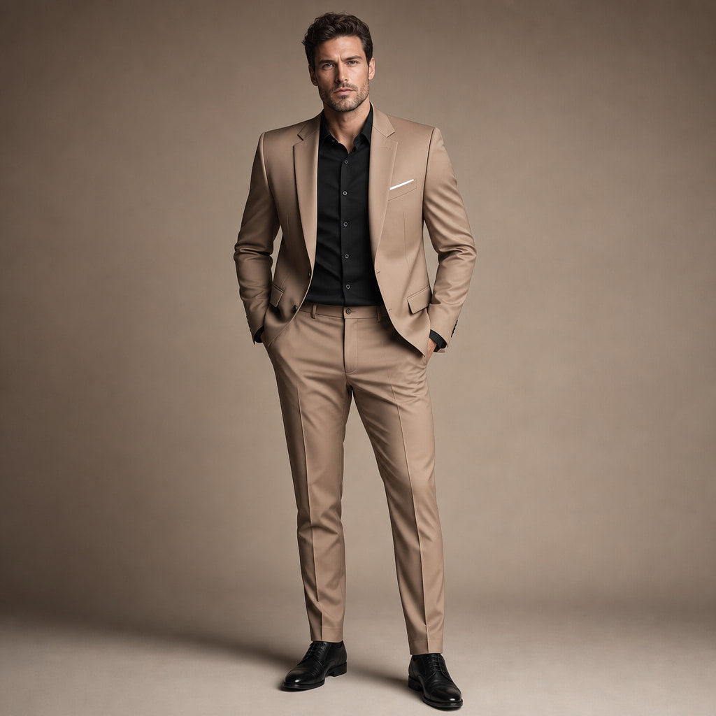Two-Piece Suit Slim Fit Structured Brown – Product Photo