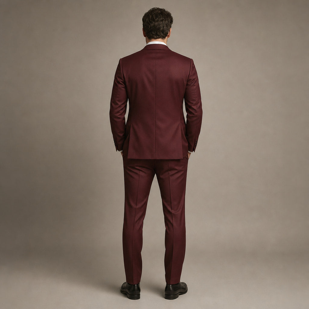 Two-Piece Suit Slim Fit Structured Burgundy – Side Angle View
