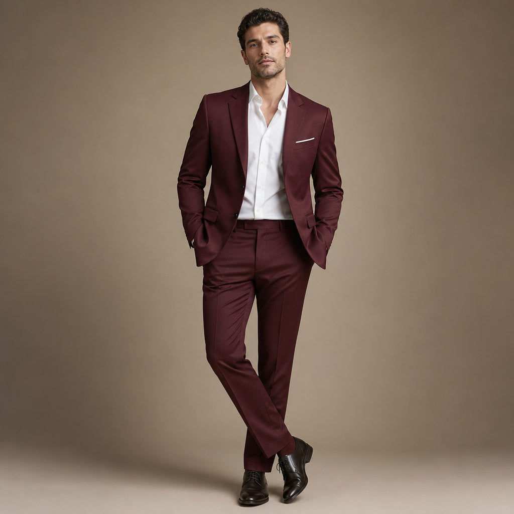 Two-Piece Suit Slim Fit Structured Burgundy – Product Photo