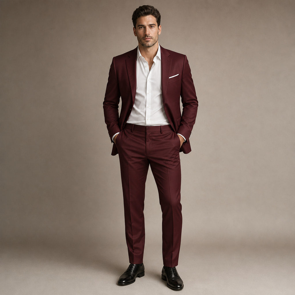 Two-Piece Suit Slim Fit Structured in Burgundy – Tarlano Premium Menswear