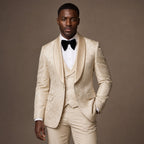 Damask Tuxedo Shawl Lapel Champagne Gold Champagne Beige / Gold – Full Look