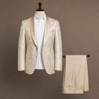 Damask Tuxedo Shawl Lapel Champagne Gold Champagne Beige / Gold – Product Photo