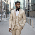 Damask Tuxedo Shawl Lapel Champagne Gold Champagne Beige / Gold – Styled Editorial Shot