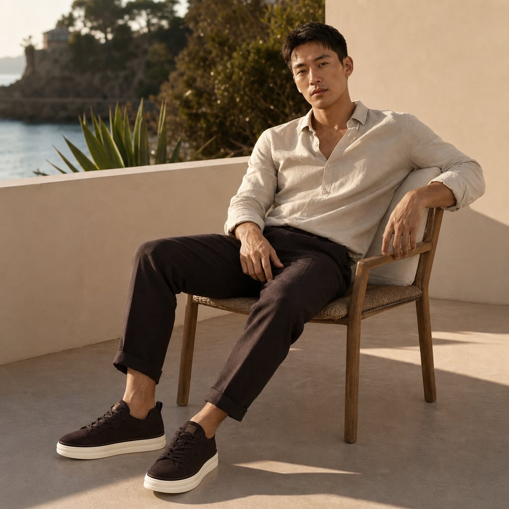 Buy Sneaker Men's Suede Slip-On Smart Casual Shoe Black – Styled Editorial Shot