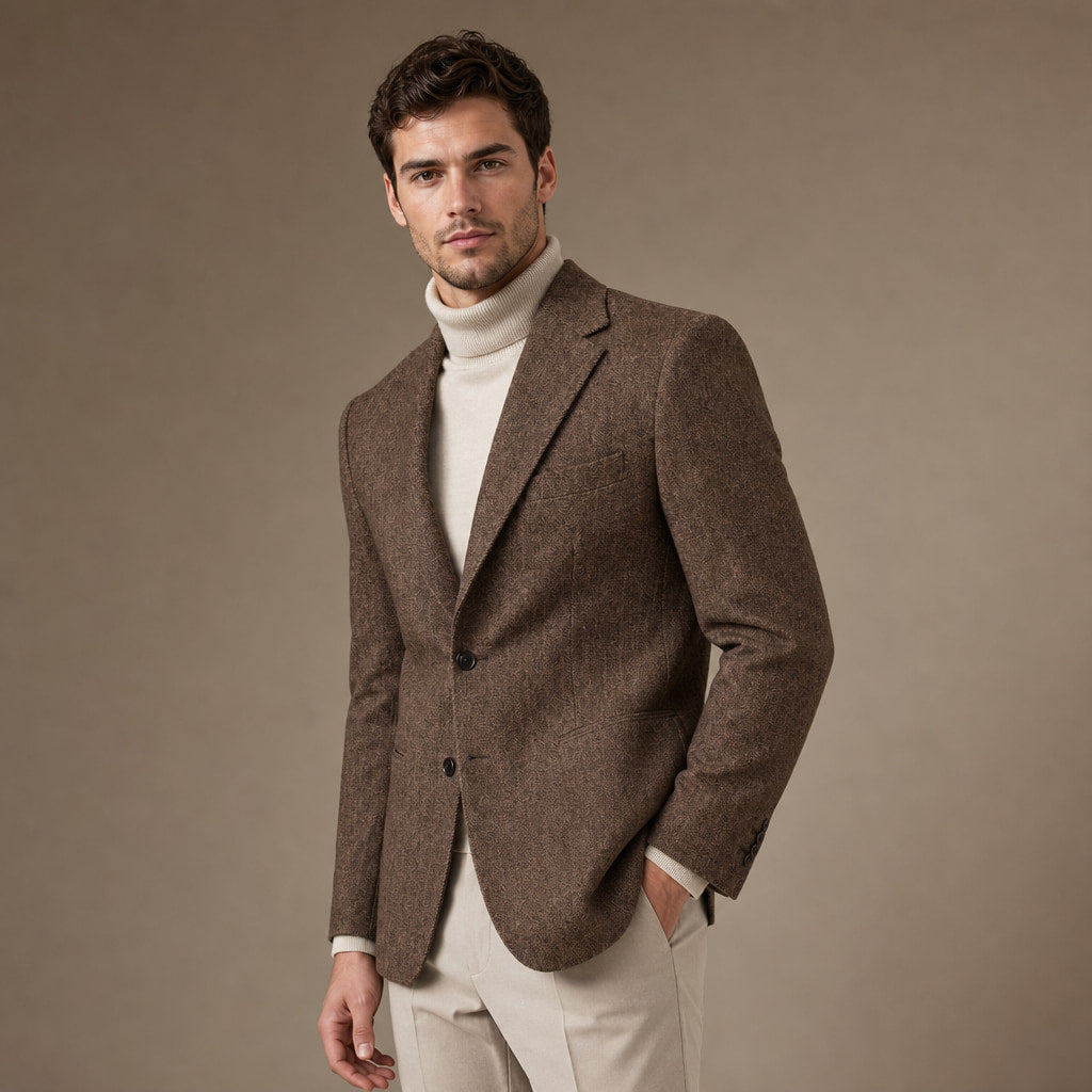 Blazer Wool Blend Tailored Fit Coffee – Side Angle View