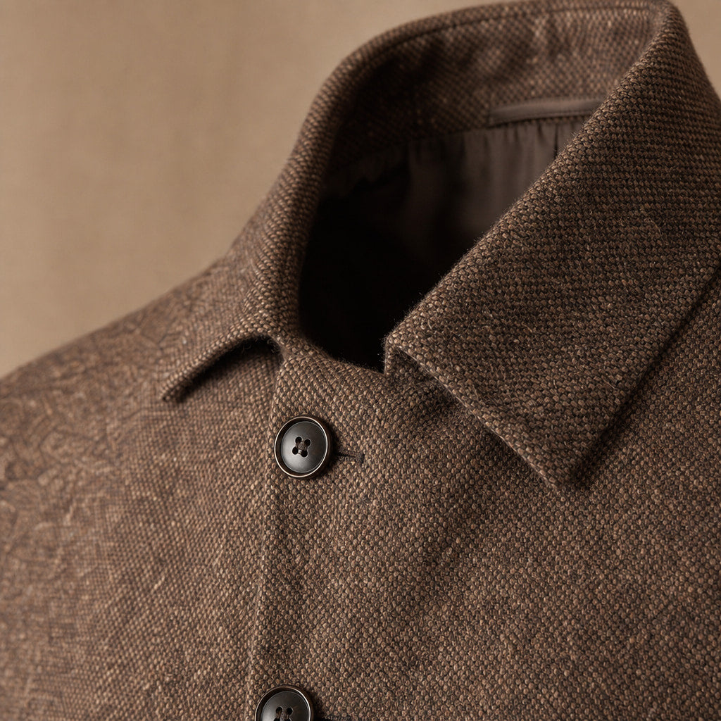 Blazer Wool Blend Tailored Fit Coffee – Fabric and Detail Close-Up