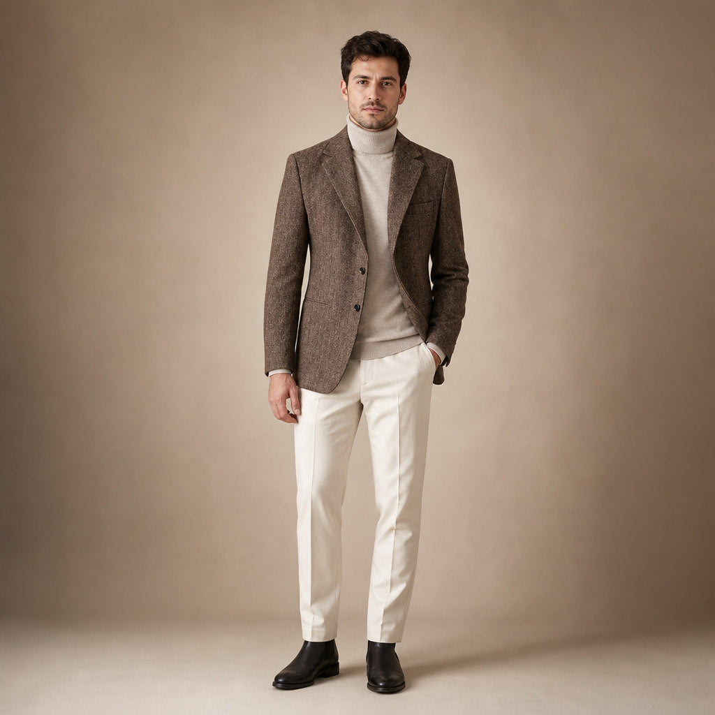 Blazer Wool Blend Tailored Fit Coffee – Full Look