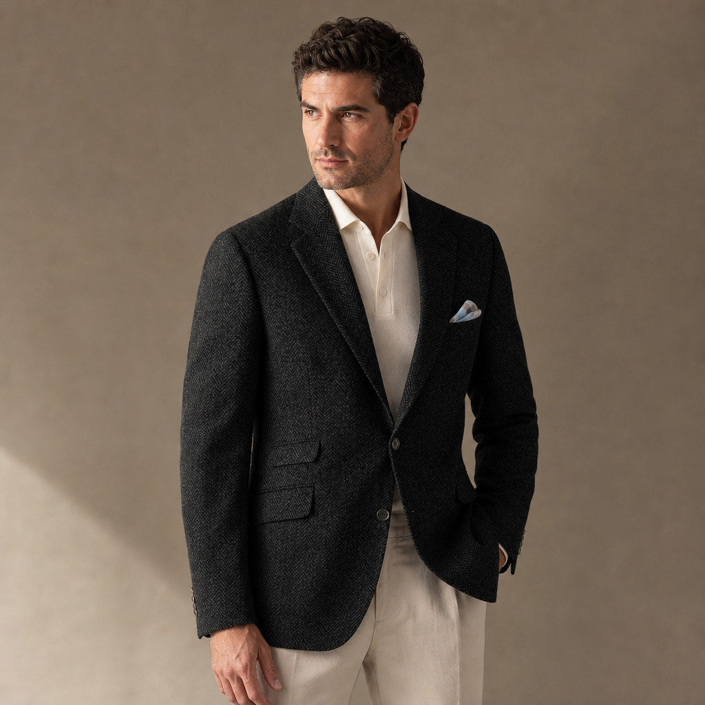 Blazer Herringbone Regular Fit Black – Side Angle View