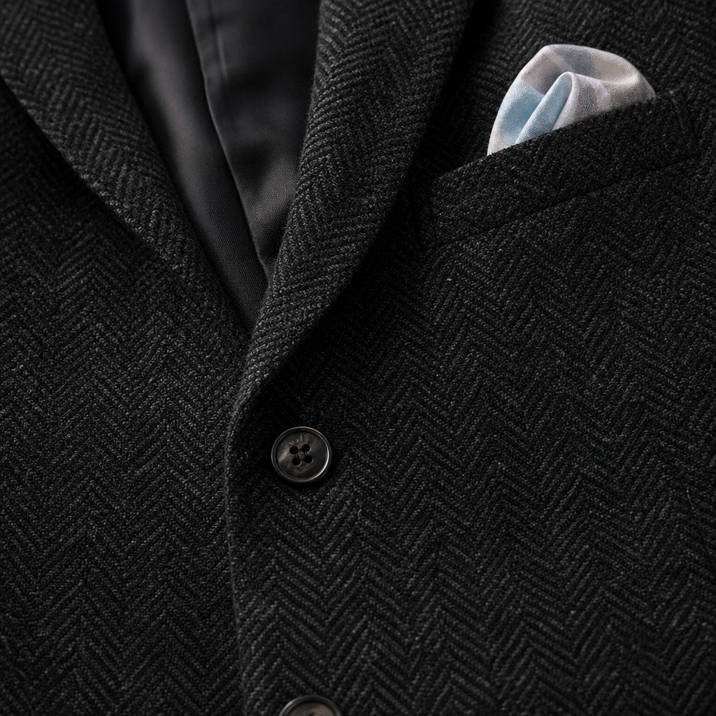 Blazer Herringbone Regular Fit Black – Fabric and Detail Close-Up
