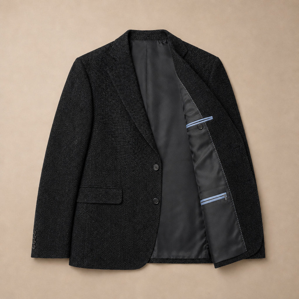 Blazer Herringbone Regular Fit Black – Flat Lay Product Photo