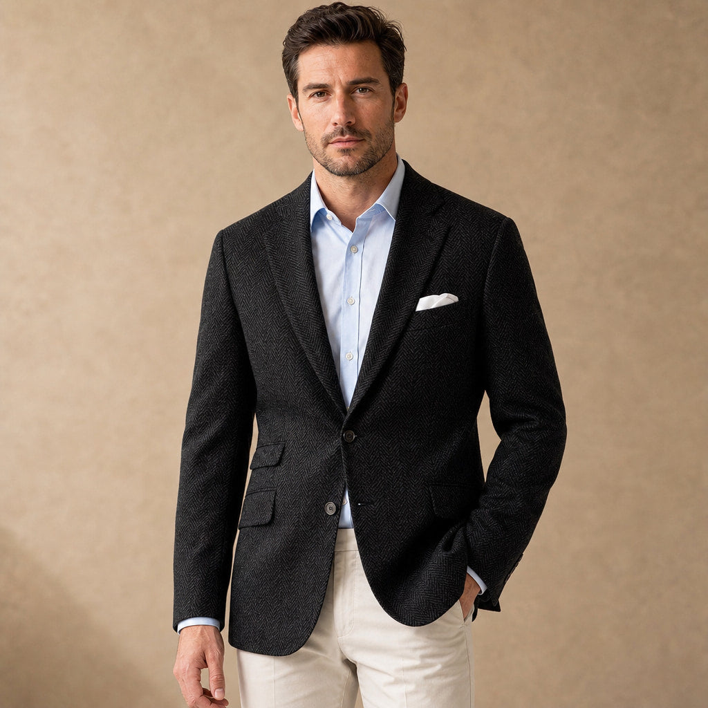 Blazer Herringbone Regular Fit in Black – Tarlano Premium Menswear