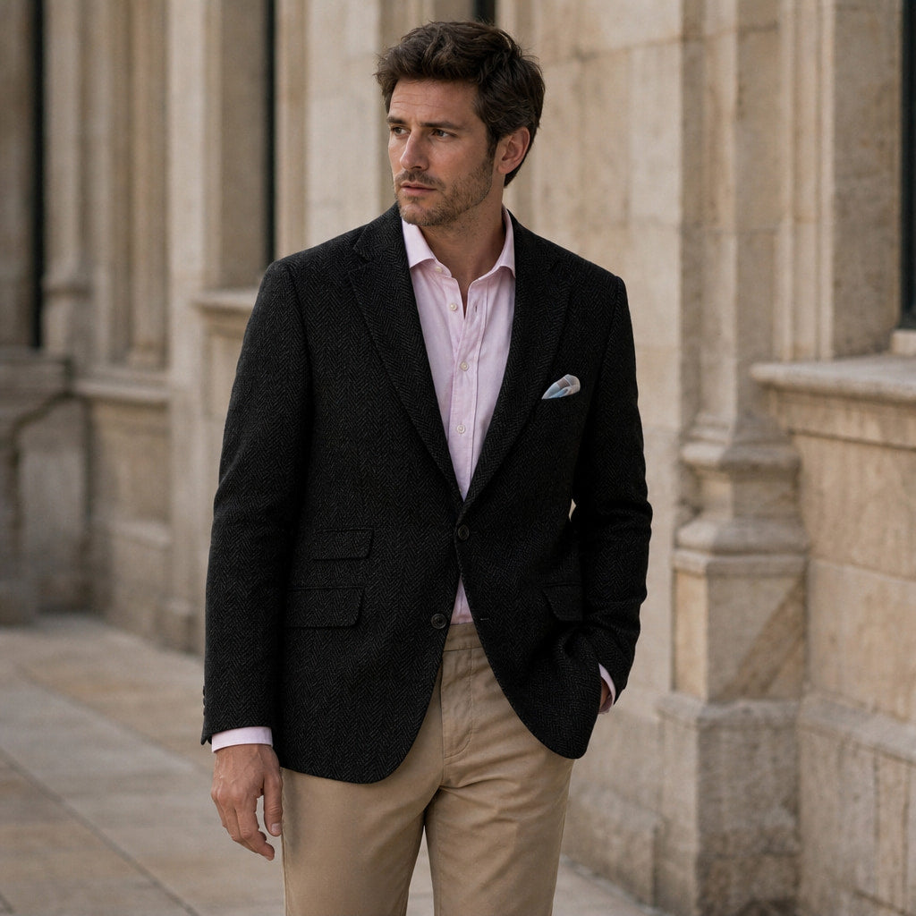 Blazer Herringbone Regular Fit Black – Styled Editorial Shot