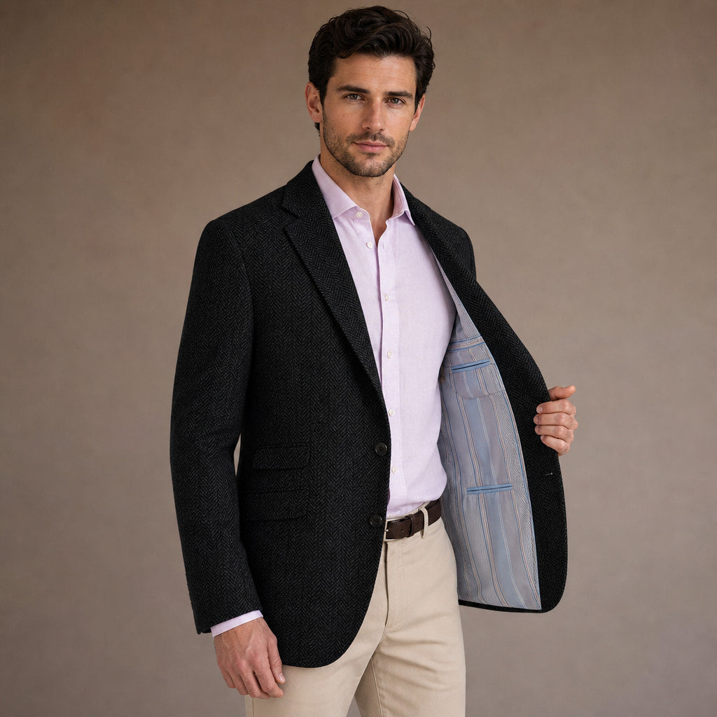 Blazer Herringbone Regular Fit Black – Interior Lining Detail