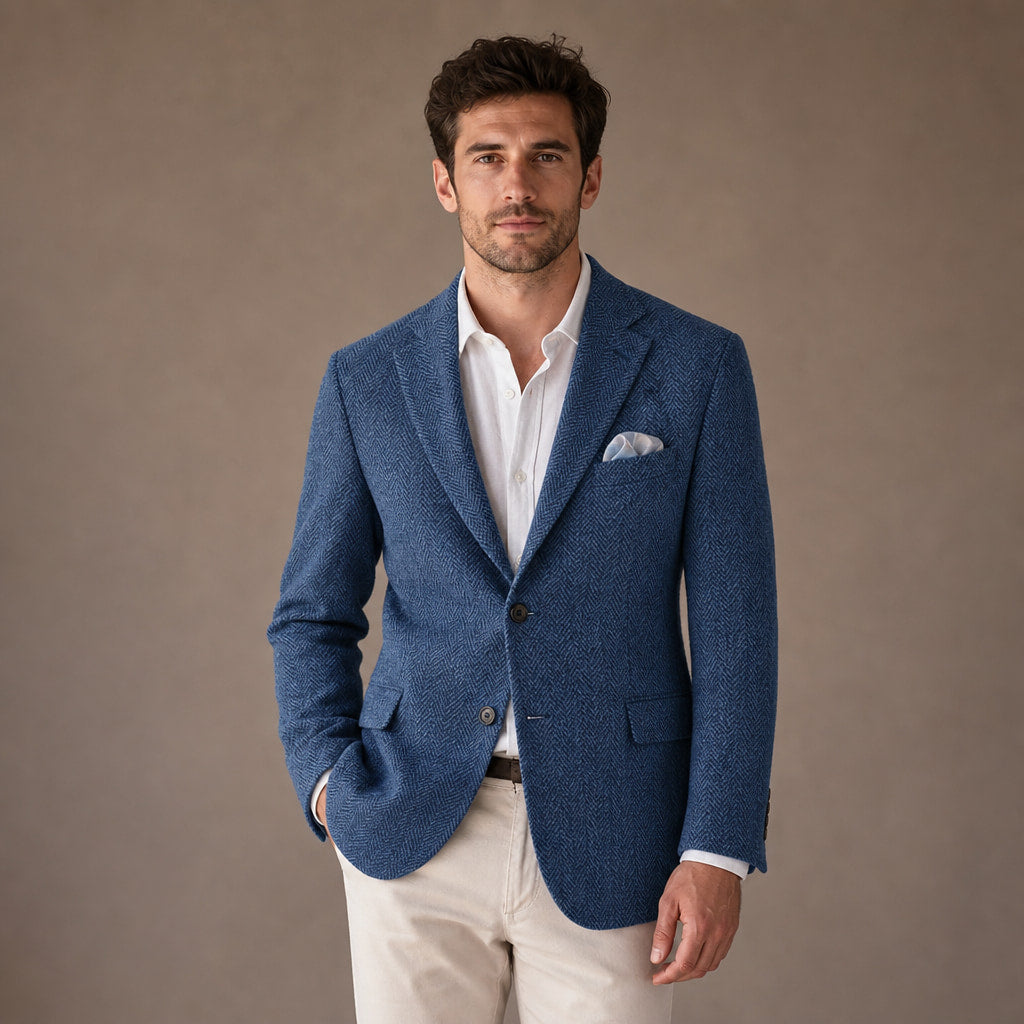 Blazer Herringbone Regular Fit in Blue – Tarlano Premium Menswear