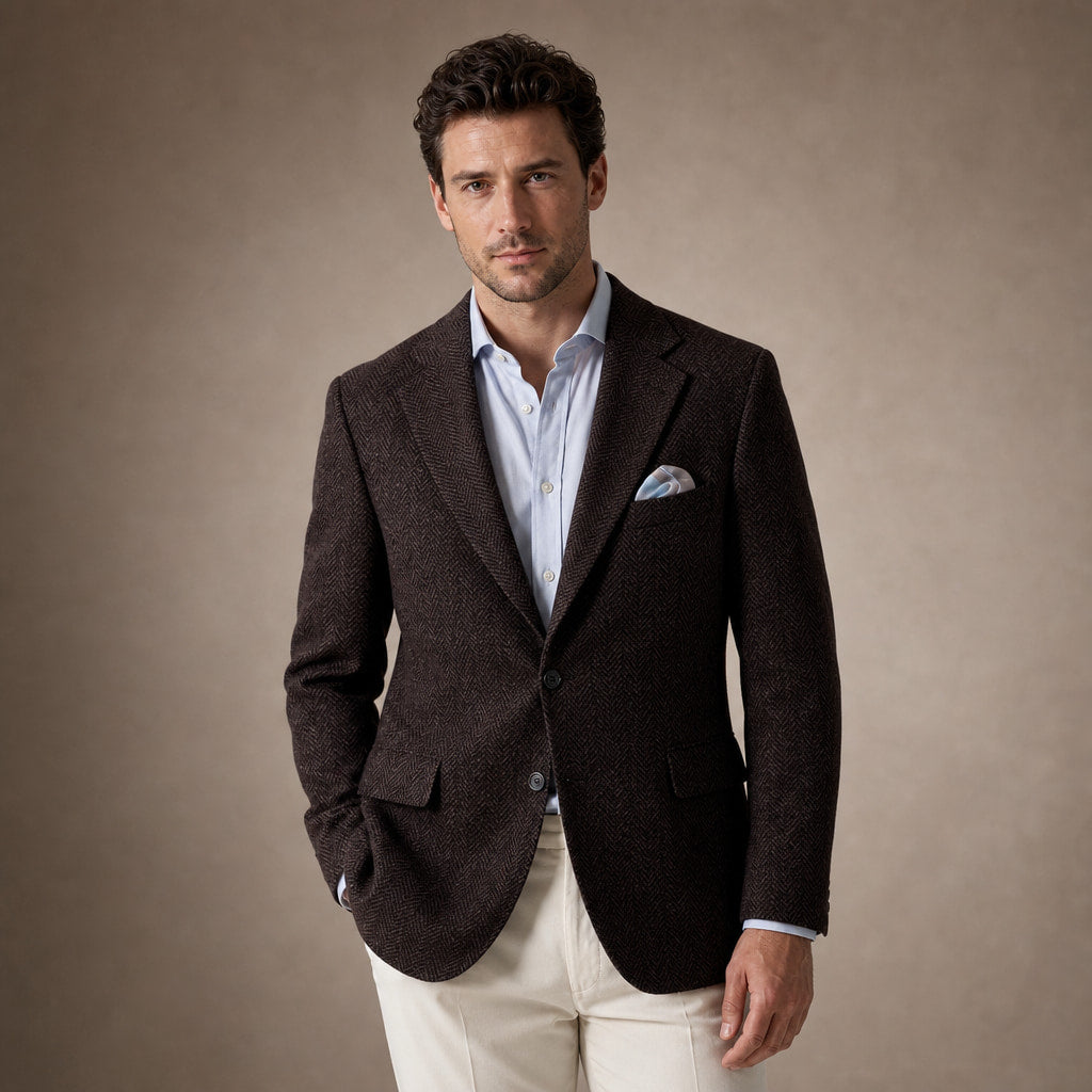 Blazer Herringbone Regular Fit in Coffee – Tarlano Premium Menswear