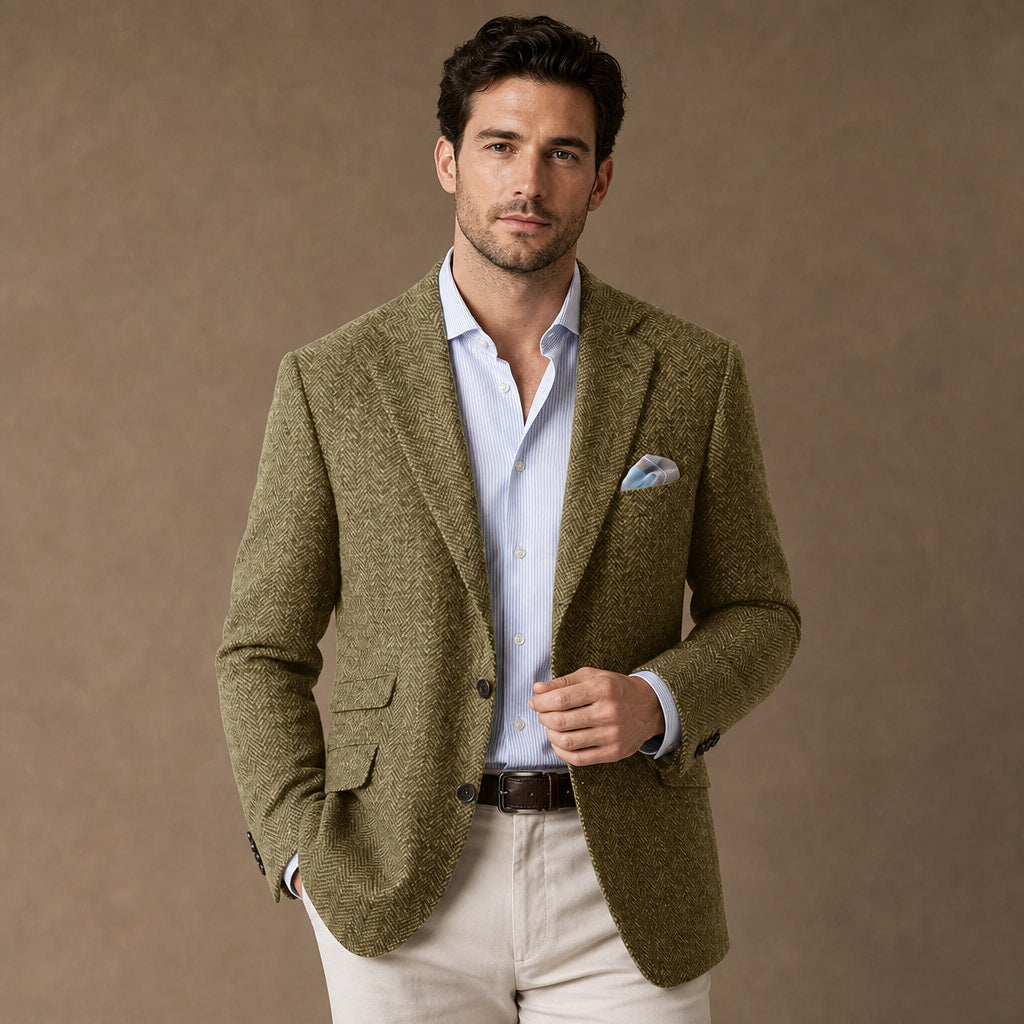 Blazer Herringbone Regular Fit Khaki – Product Photo