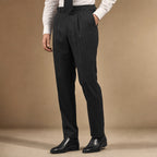 Dress Pants Pinstripe Pleated Front Black – Side Angle View
