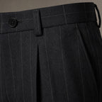 Dress Pants Pinstripe Pleated Front Black – Fabric and Detail Close-Up