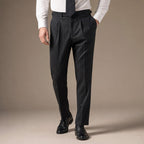 Dress Pants Pinstripe Pleated Front Black – Product Photo