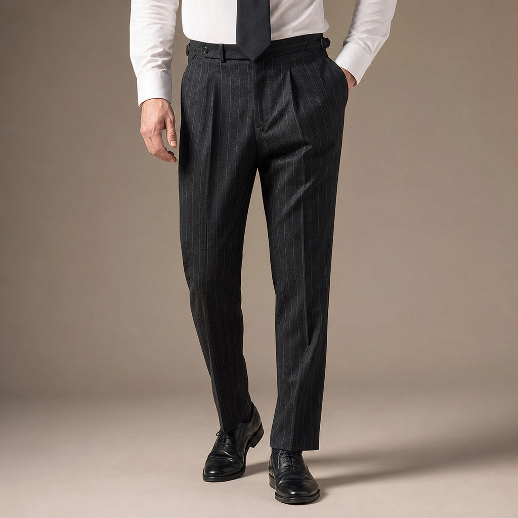 Dress Pants Pinstripe Pleated Front Black – Product Photo