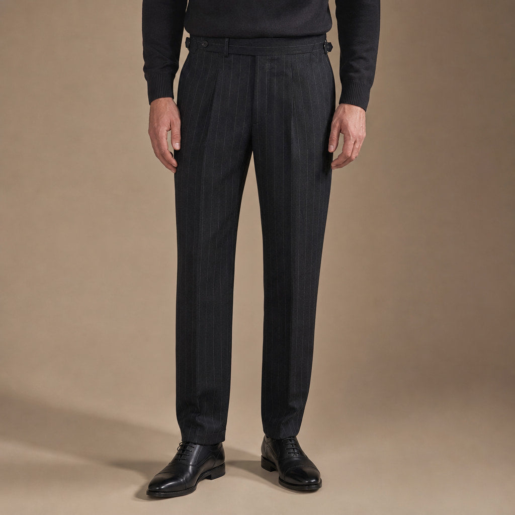 Dress Pants Pinstripe Pleated Front in Black – Tarlano Premium Menswear