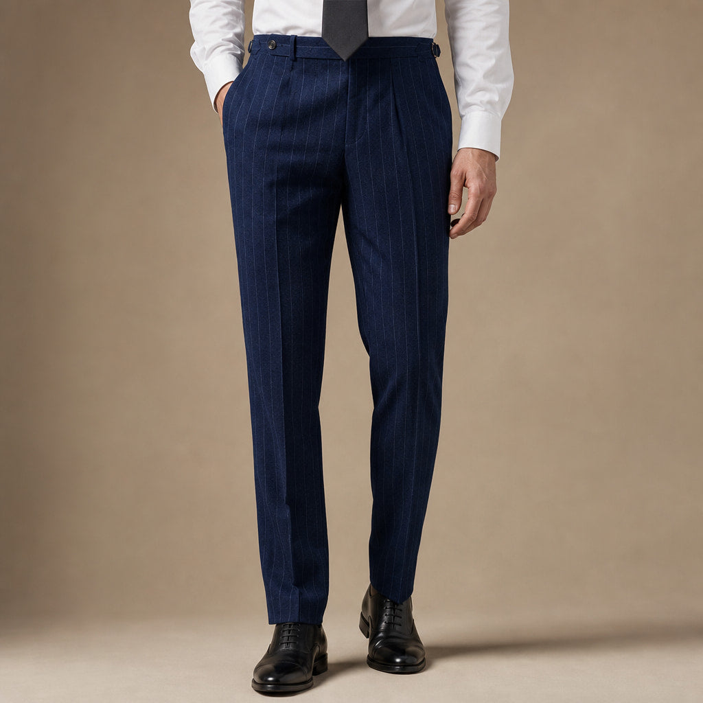 Dress Pants Pinstripe Pleated Front Navy – Product Photo