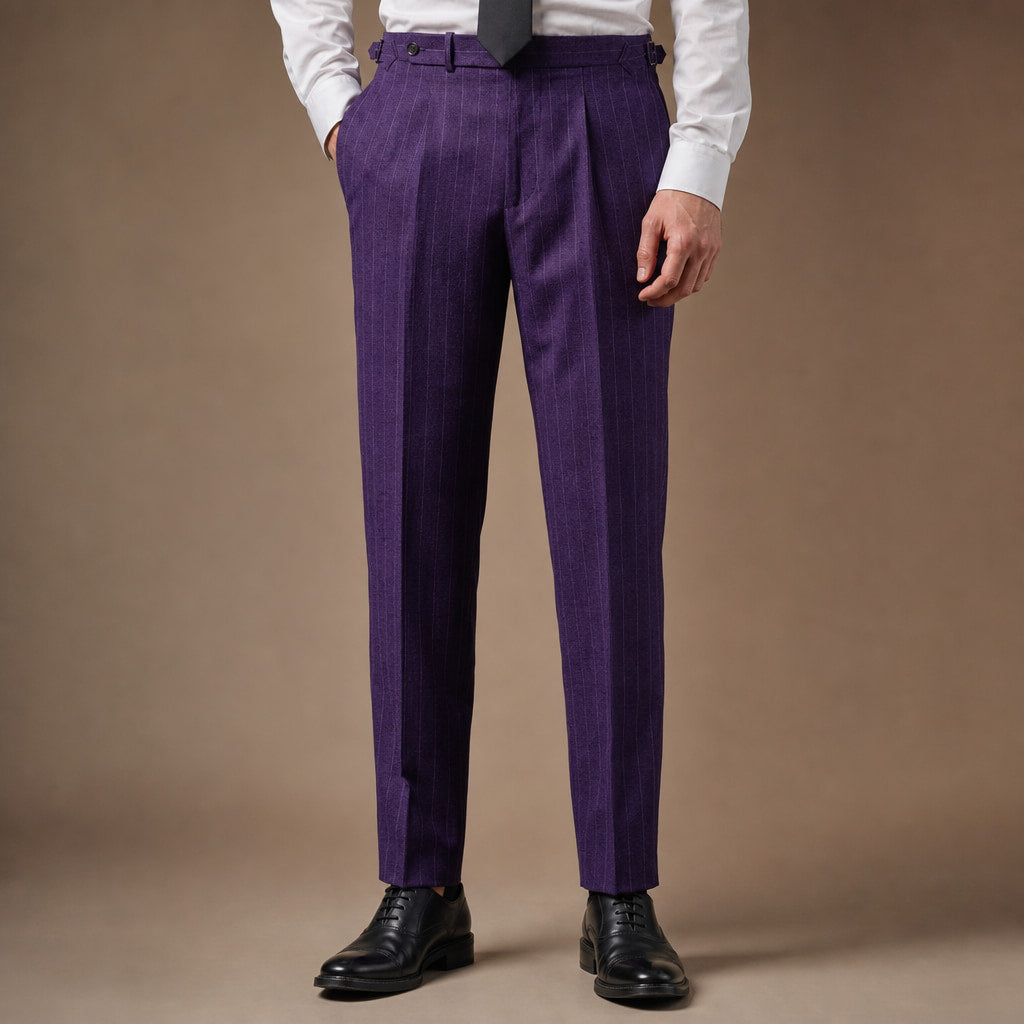 Dress Pants Pinstripe Pleated Front Purple – Product Photo