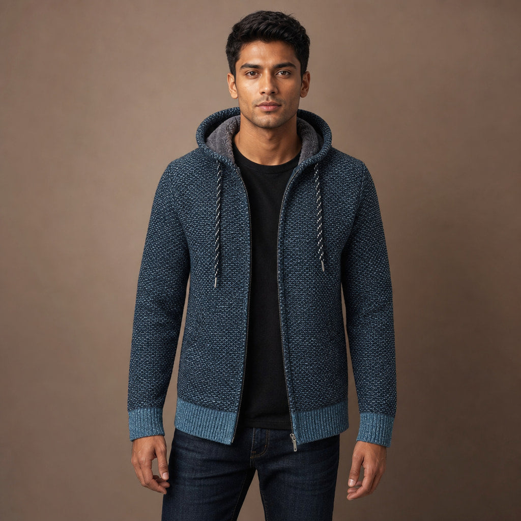 Graphic Hoodie Cotton Blend Relaxed Fit in Blue – Tarlano Premium Menswear