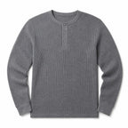 Long Sleeve Henley Waffle Knit Cotton Gray – Product Photo