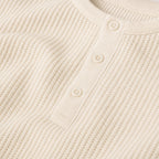 Long Sleeve Henley Waffle Knit Cotton Ivory – Fabric and Detail Close-Up